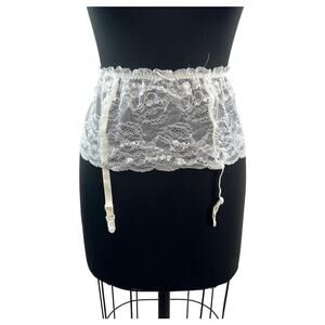 Vintage Lily Of France White Hollywood Garter Belt Stretch Floral Lace One Size